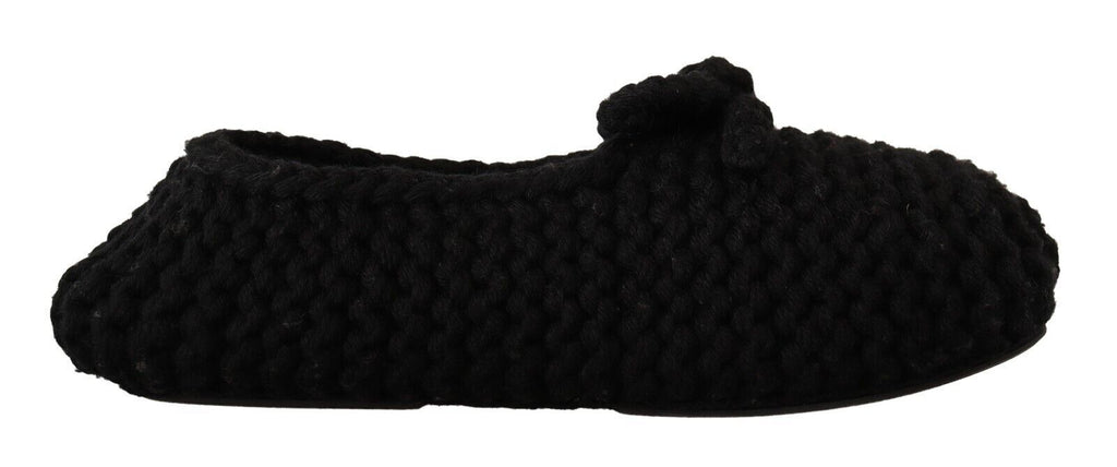 Dolce & Gabbana Black Slip-On Ballerina Flats Knitted Wool Shoes