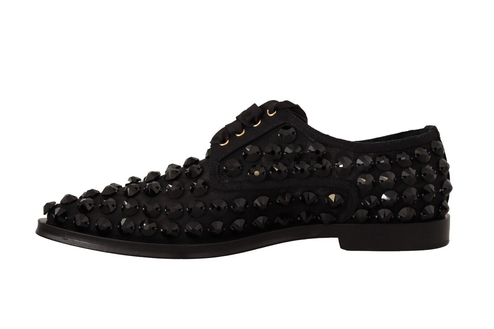 Dolce & Gabbana Black Studded Lace-up Formal Flats Shoes