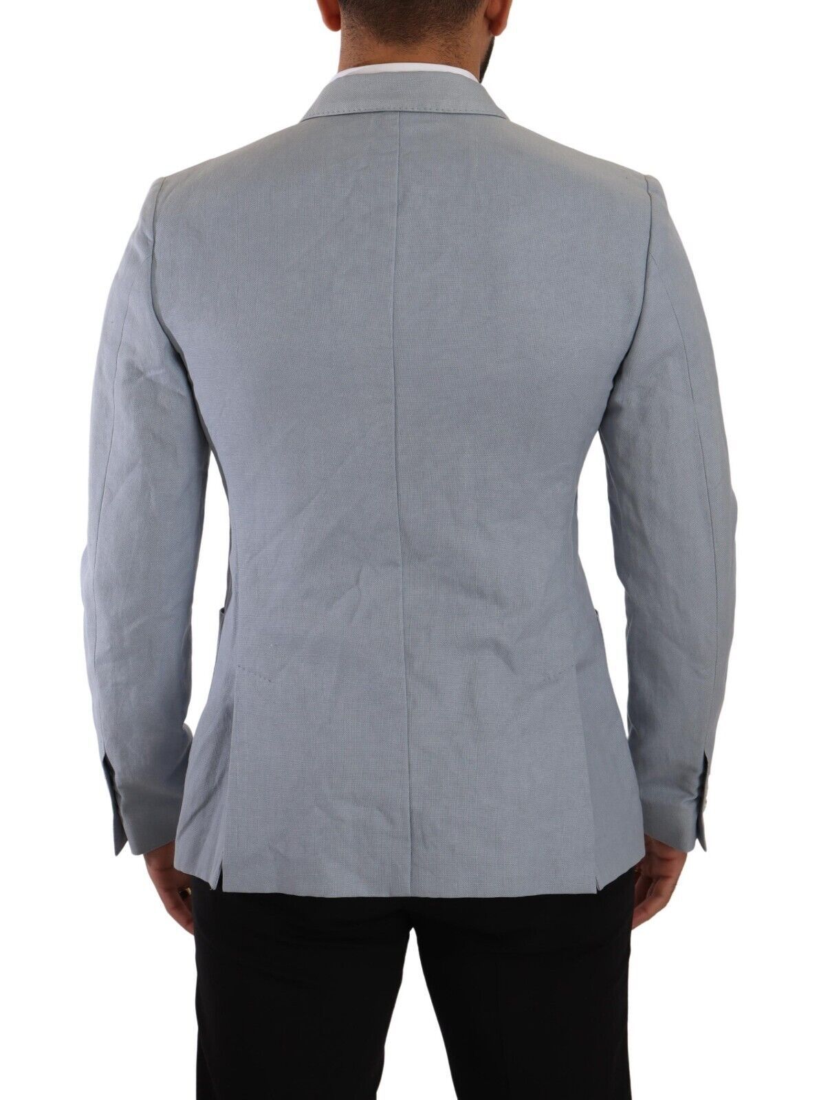 Dolce & Gabbana Blaue Baumwolle Leinen Slim Fit Jacke Mantel Blazer