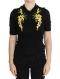 Dolce & Gabbana Black Silk Polo Shirt with Floral Embroidery