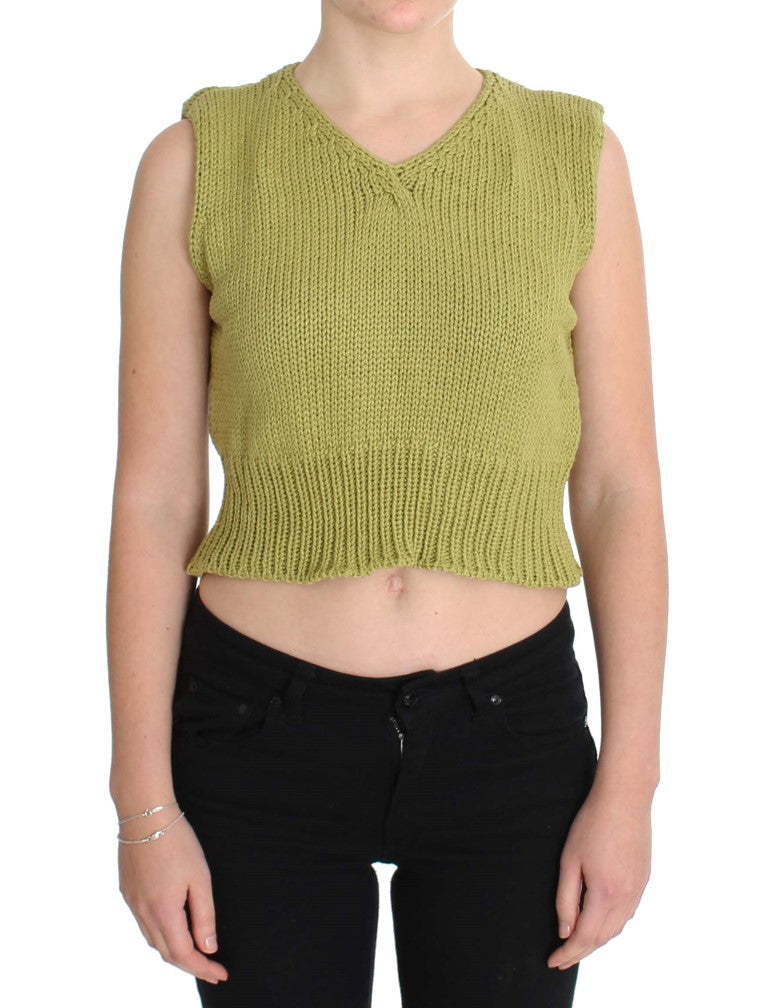 PINK MEMORIES Green Cotton-Blend Sleeveless Knitted Sweater