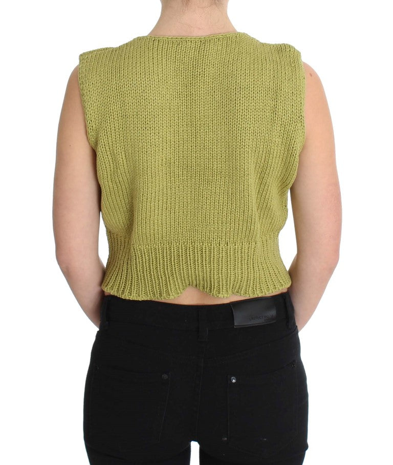 PINK MEMORIES Green Cotton-Blend Sleeveless Knitted Sweater