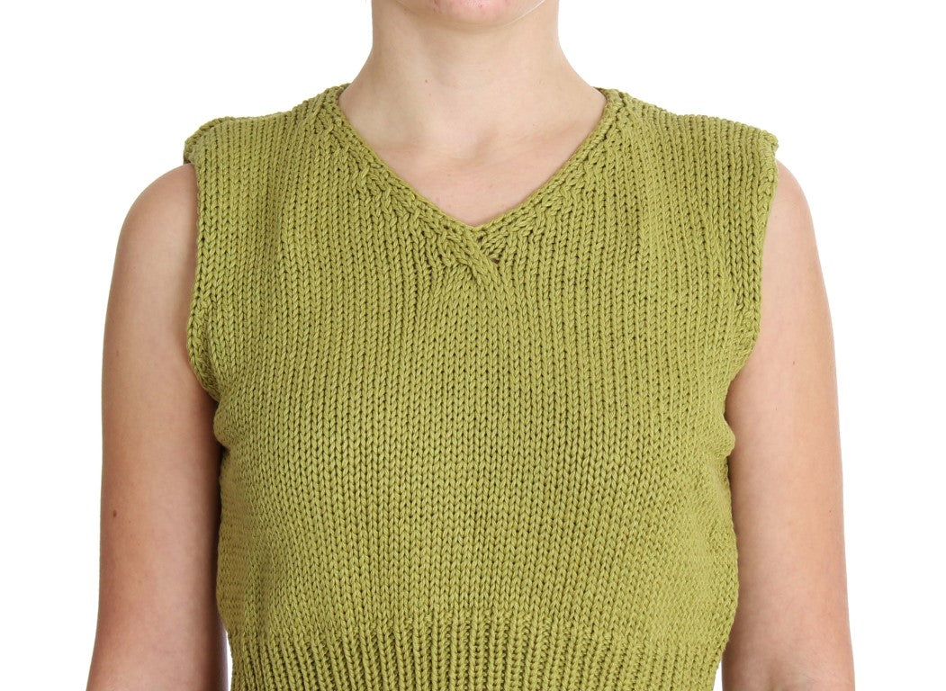 PINK MEMORIES Green Cotton-Blend Sleeveless Knitted Sweater