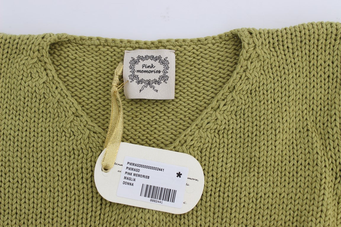 PINK MEMORIES Green Cotton-Blend Sleeveless Knitted Sweater