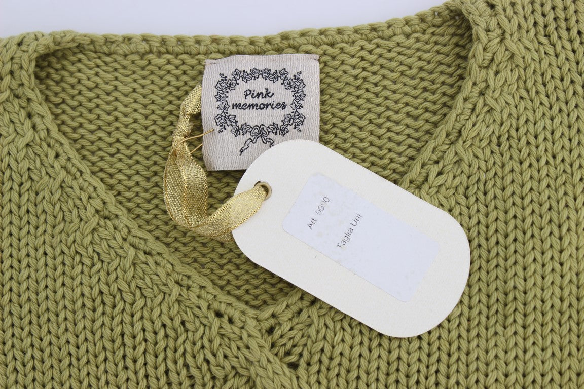 PINK MEMORIES Green Cotton-Blend Sleeveless Knitted Sweater
