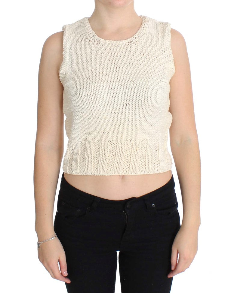 PINK MEMORIES Beige Cotton-Blend Sleeveless Knit Sweater
