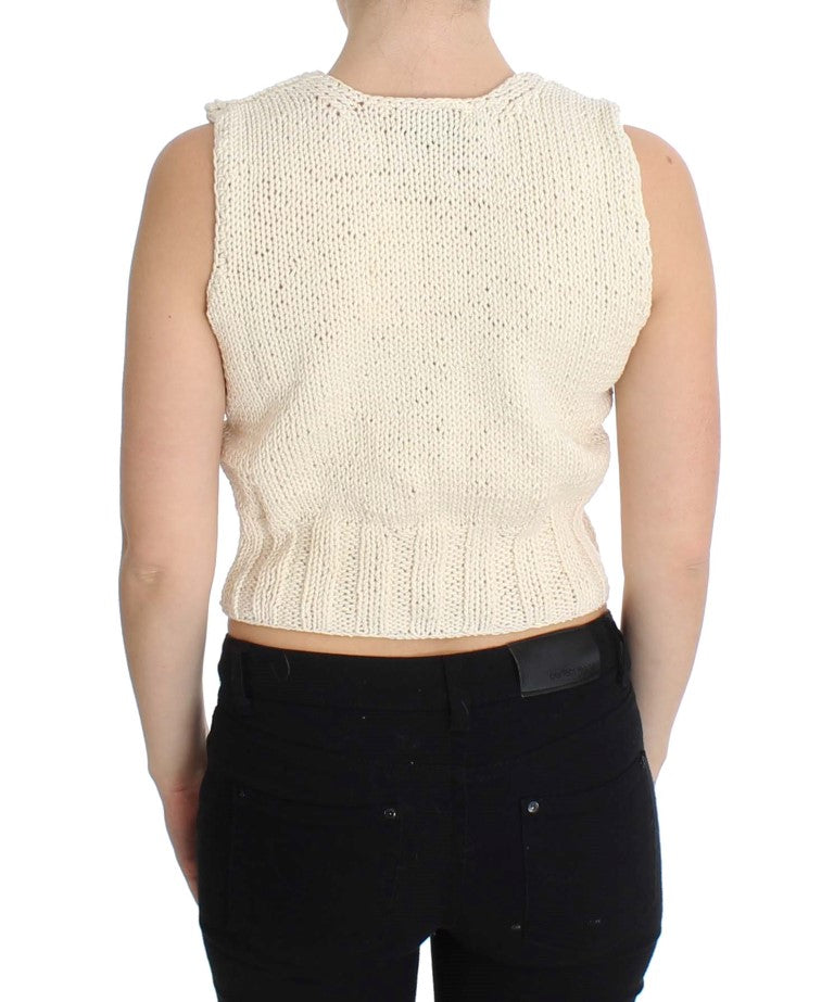 PINK MEMORIES Beige Cotton-Blend Sleeveless Knit Sweater
