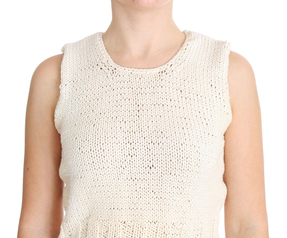 PINK MEMORIES Beige Cotton-Blend Sleeveless Knit Sweater