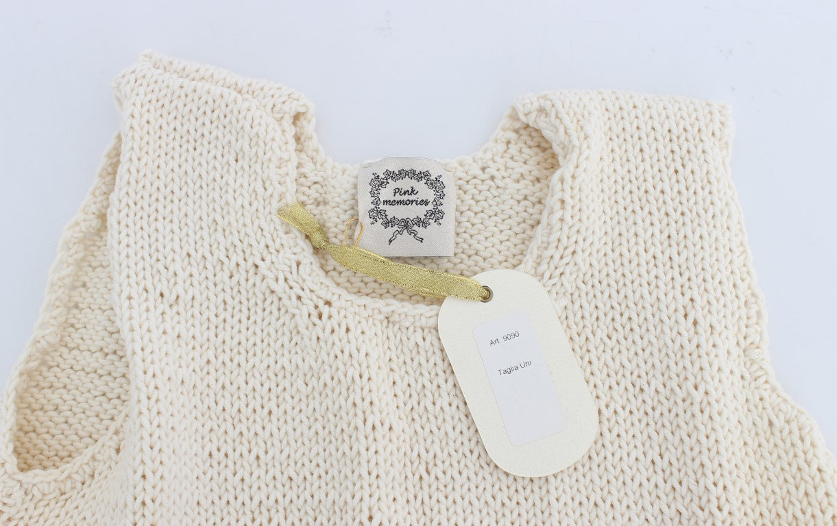 PINK MEMORIES Beige Cotton-Blend Sleeveless Knit Sweater