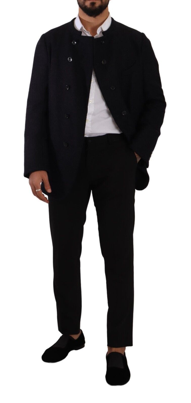 Dolce & Gabbana Graue Alpaka Button Down Männer Mantel Jacke