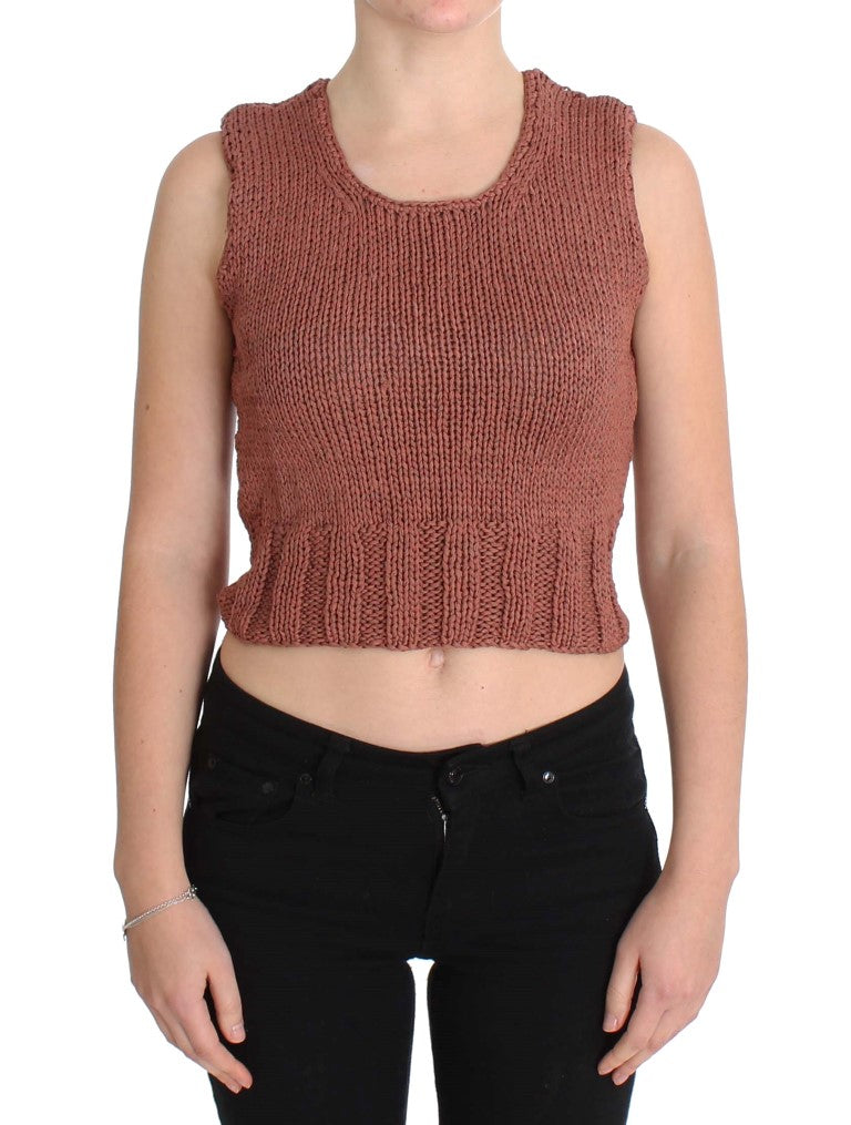 PINK MEMORIES Red Cotton-Blend Sleeveless Knitted Top