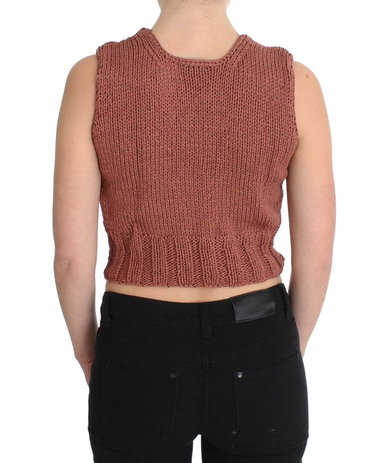 PINK MEMORIES Red Cotton-Blend Sleeveless Knitted Top
