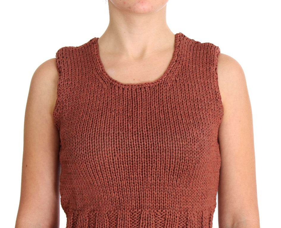 PINK MEMORIES Red Cotton-Blend Sleeveless Knitted Top