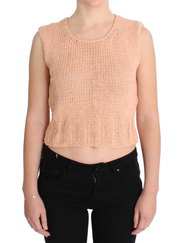 PINK MEMORIES Pink Sleeveless Knitted Cotton Blend Sweater