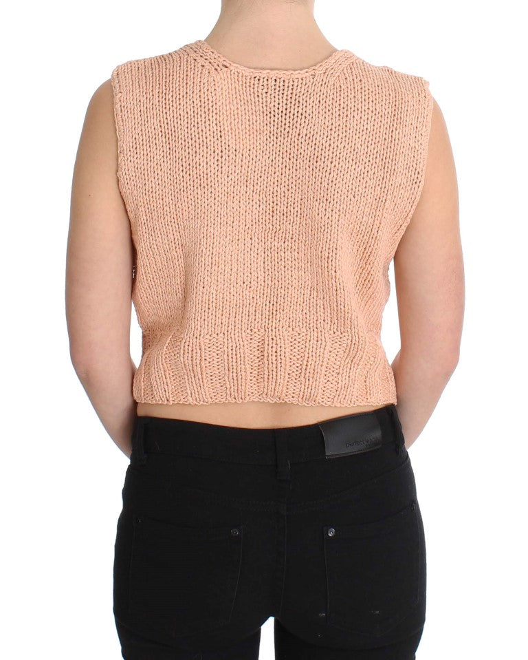 PINK MEMORIES Pink Sleeveless Knitted Cotton Blend Sweater
