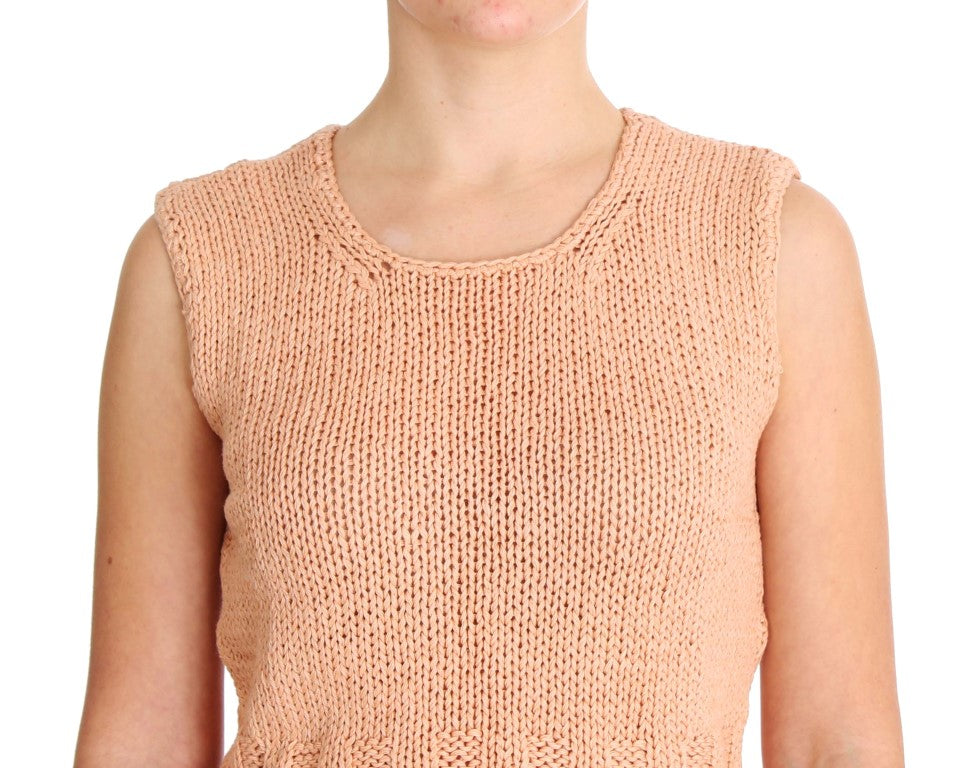 PINK MEMORIES Pink Sleeveless Knitted Cotton Blend Sweater