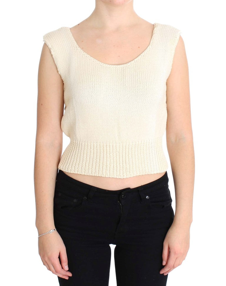 PINK MEMORIES Beige Cotton Blend Sleeveless Knitted Sweater