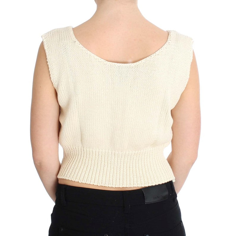PINK MEMORIES Beige Cotton Blend Sleeveless Knitted Sweater