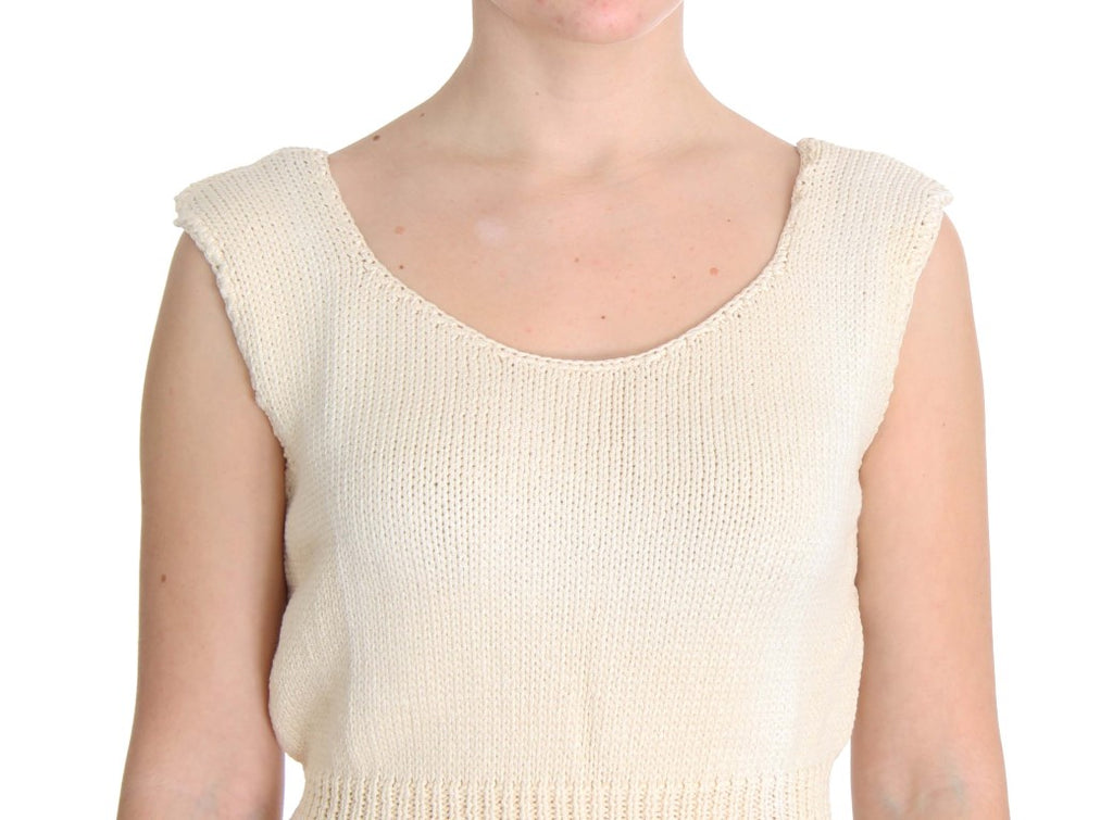 PINK MEMORIES Beige Cotton Blend Sleeveless Knitted Sweater