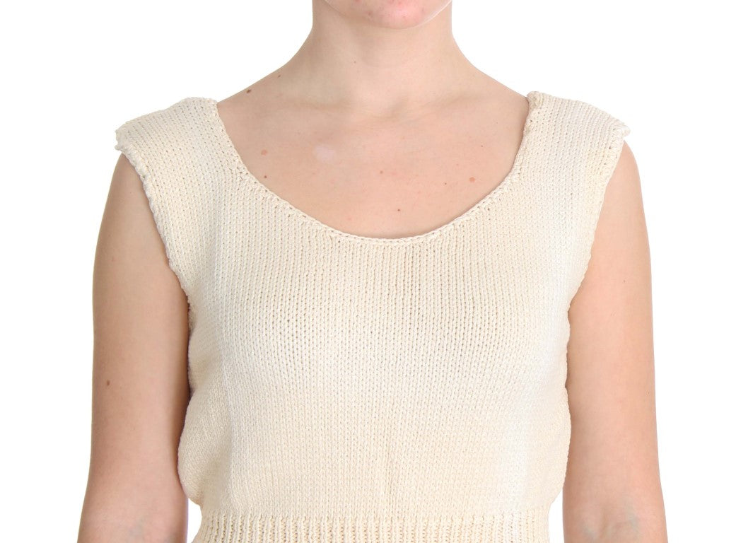 PINK MEMORIES Beige Cotton Blend Sleeveless Knitted Sweater