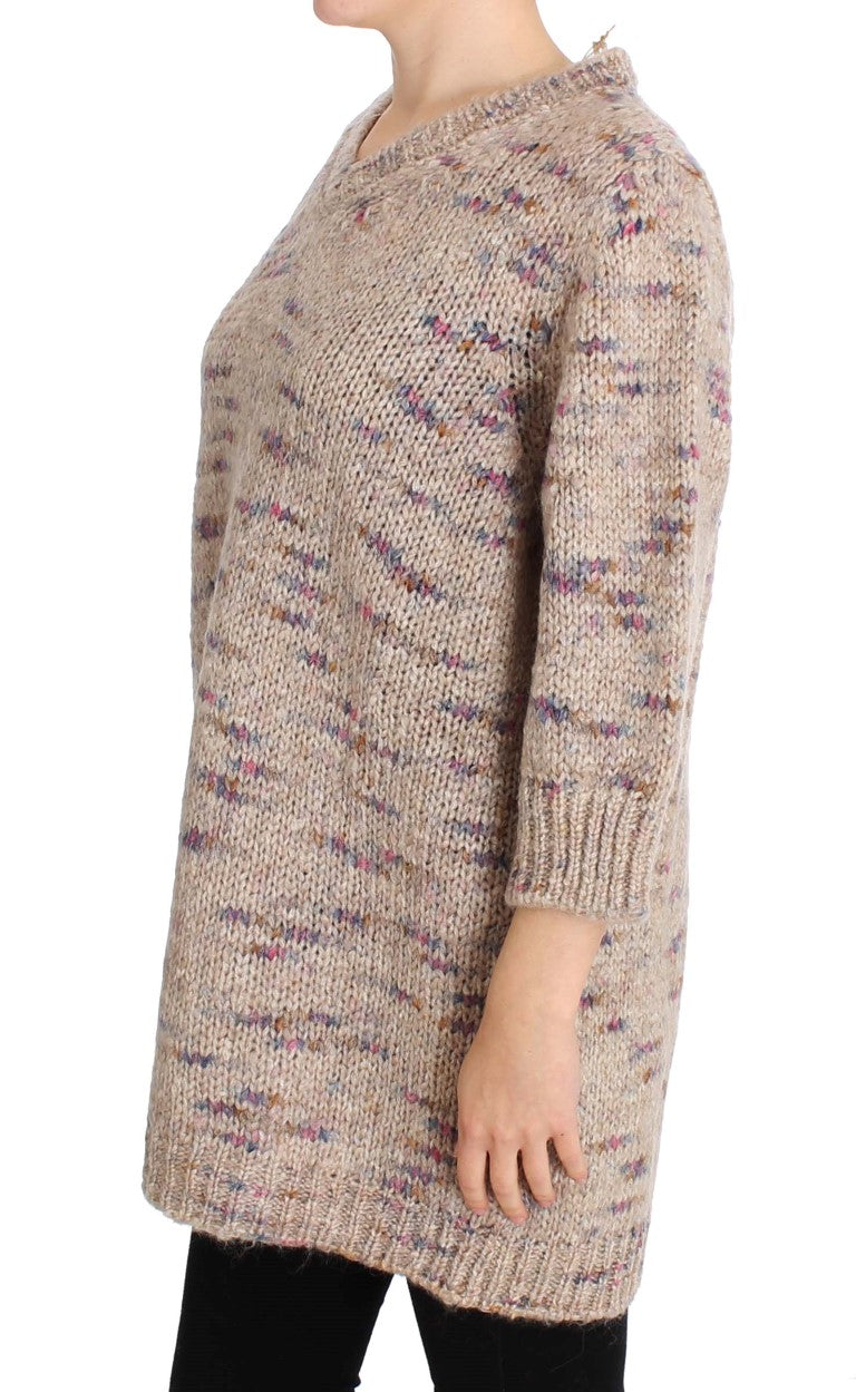 PINK MEMORIES Beigefarbener Strickpullover aus Wollmischung in Übergröße