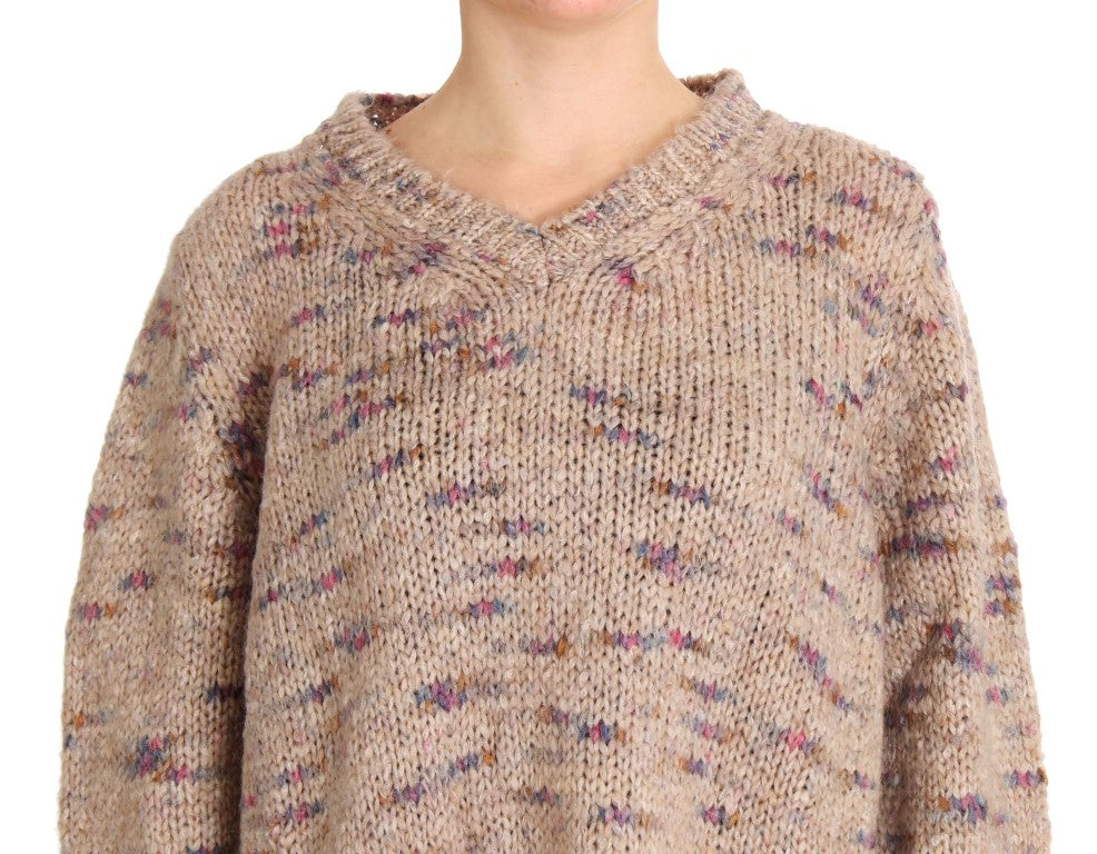 PINK MEMORIES Beigefarbener Strickpullover aus Wollmischung in Übergröße