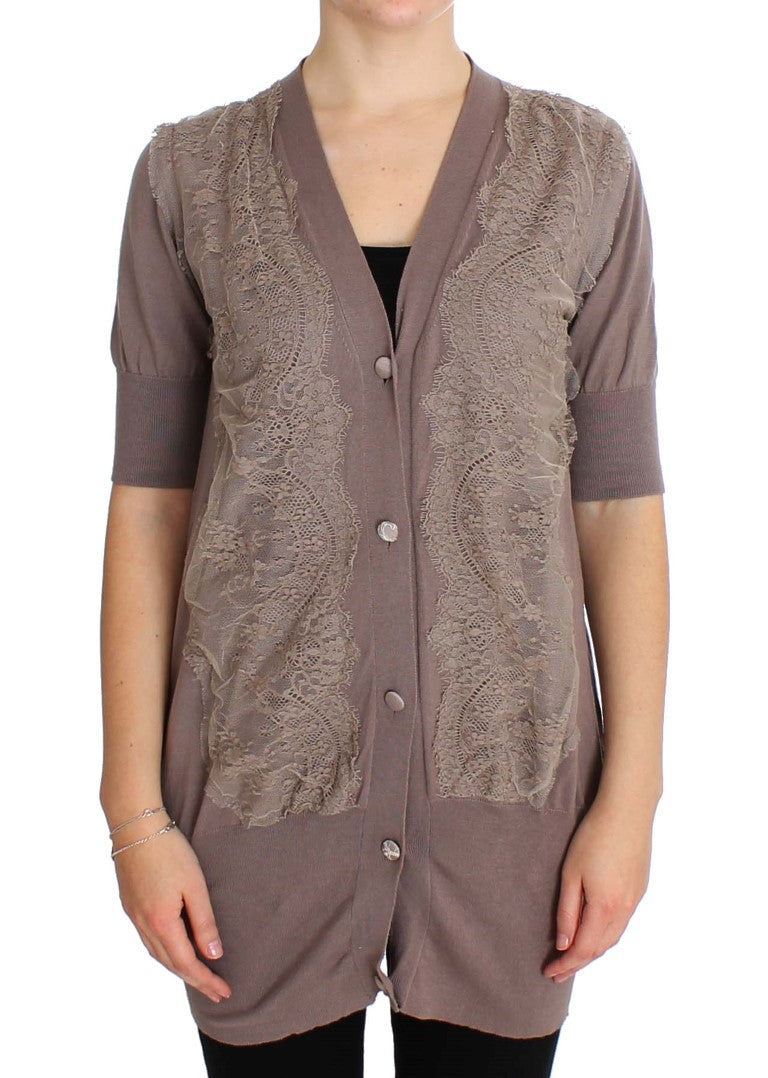 PINK MEMORIES Lilac Cotton Cardigan with Lace