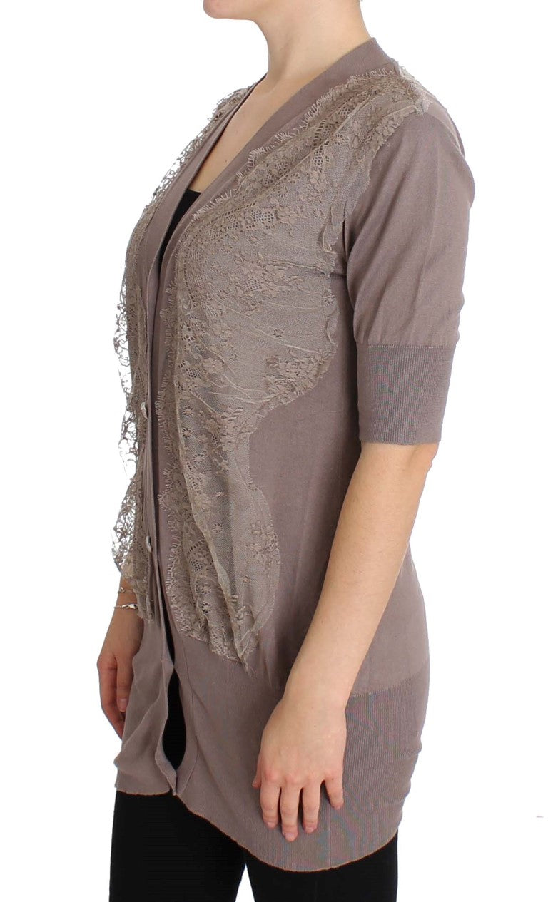 PINK MEMORIES Lilac Cotton Cardigan with Lace