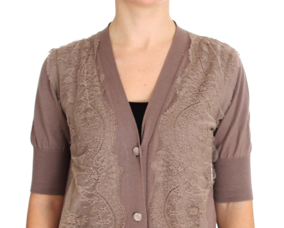 PINK MEMORIES Lilac Cotton Cardigan with Lace