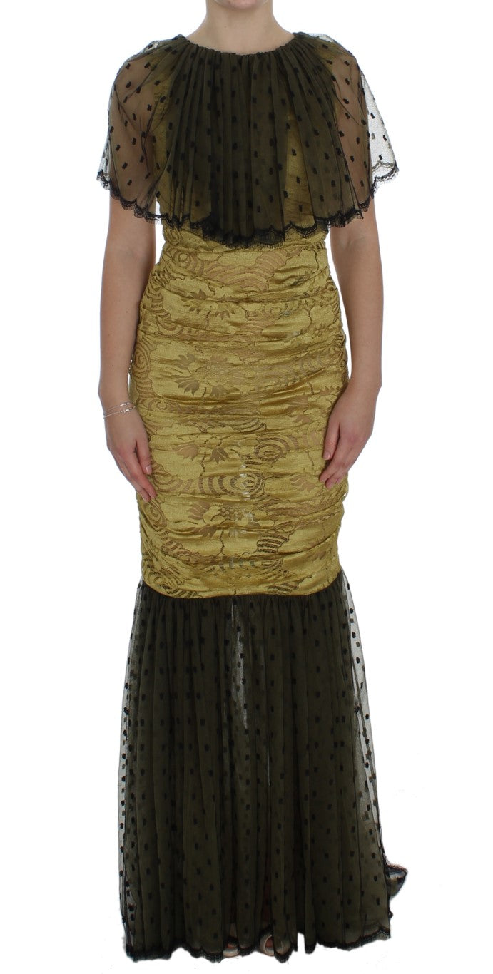 Dolce & Gabbana Yellow and Black Floral Lace Ricamo Dress