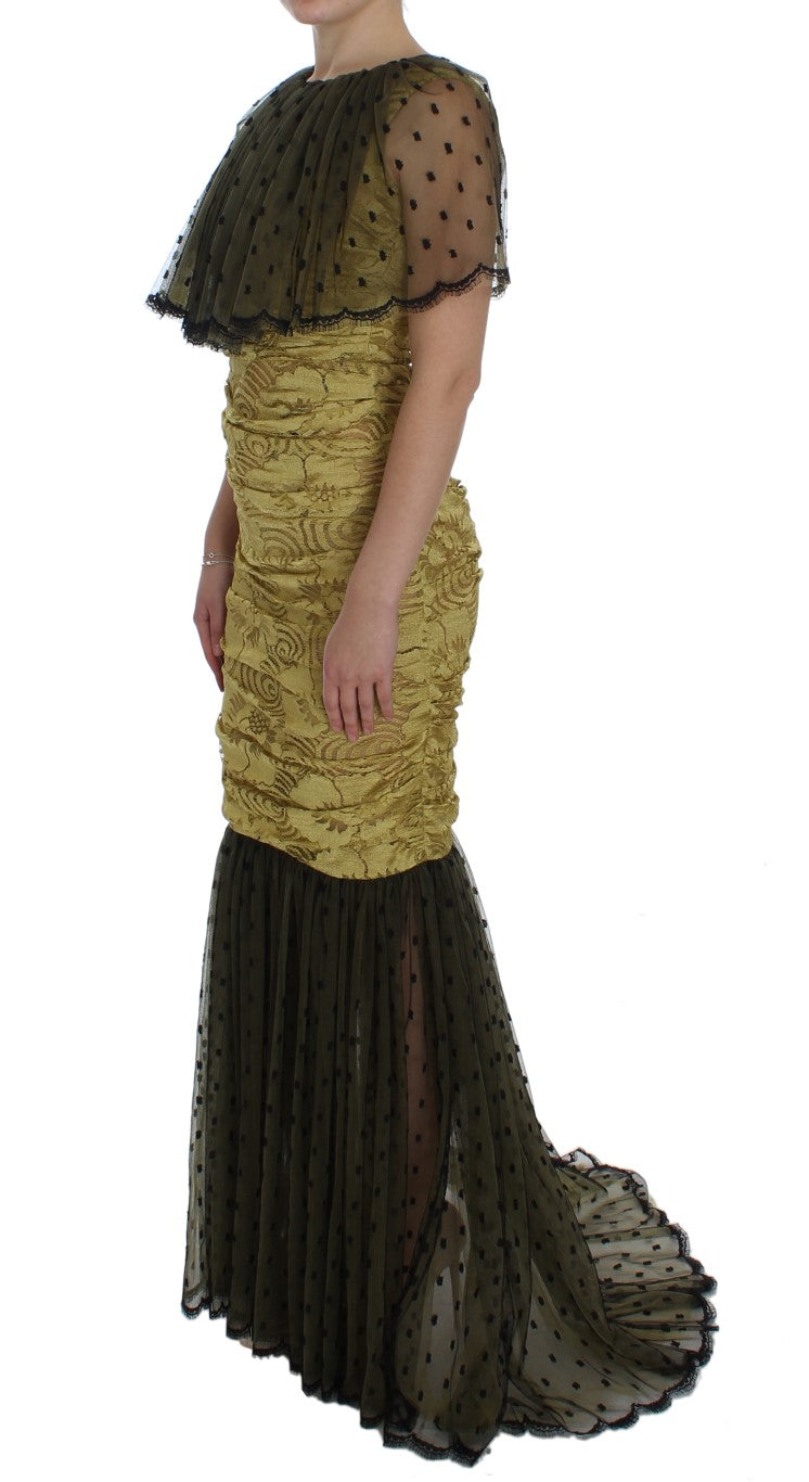 Dolce & Gabbana Yellow and Black Floral Lace Ricamo Dress