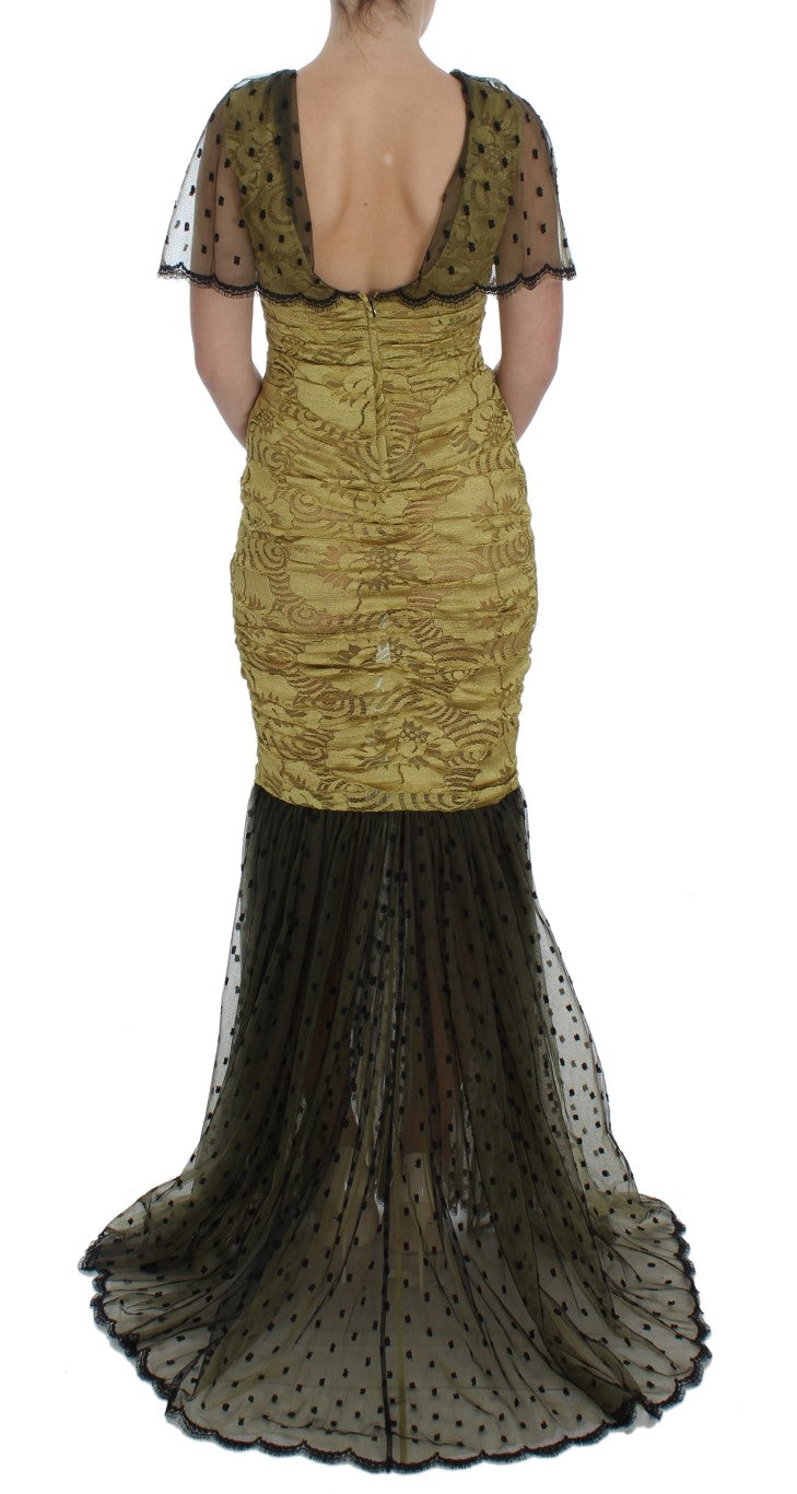 Dolce & Gabbana Yellow and Black Floral Lace Ricamo Dress