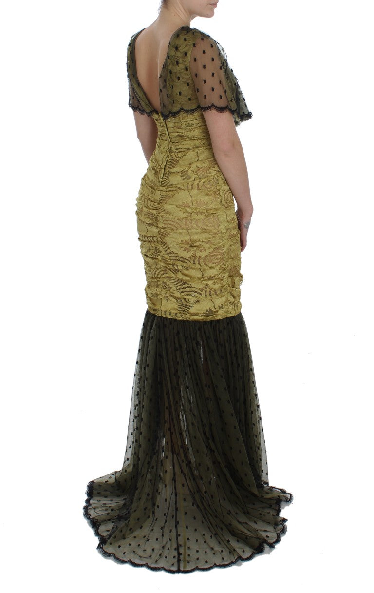 Dolce & Gabbana Yellow and Black Floral Lace Ricamo Dress