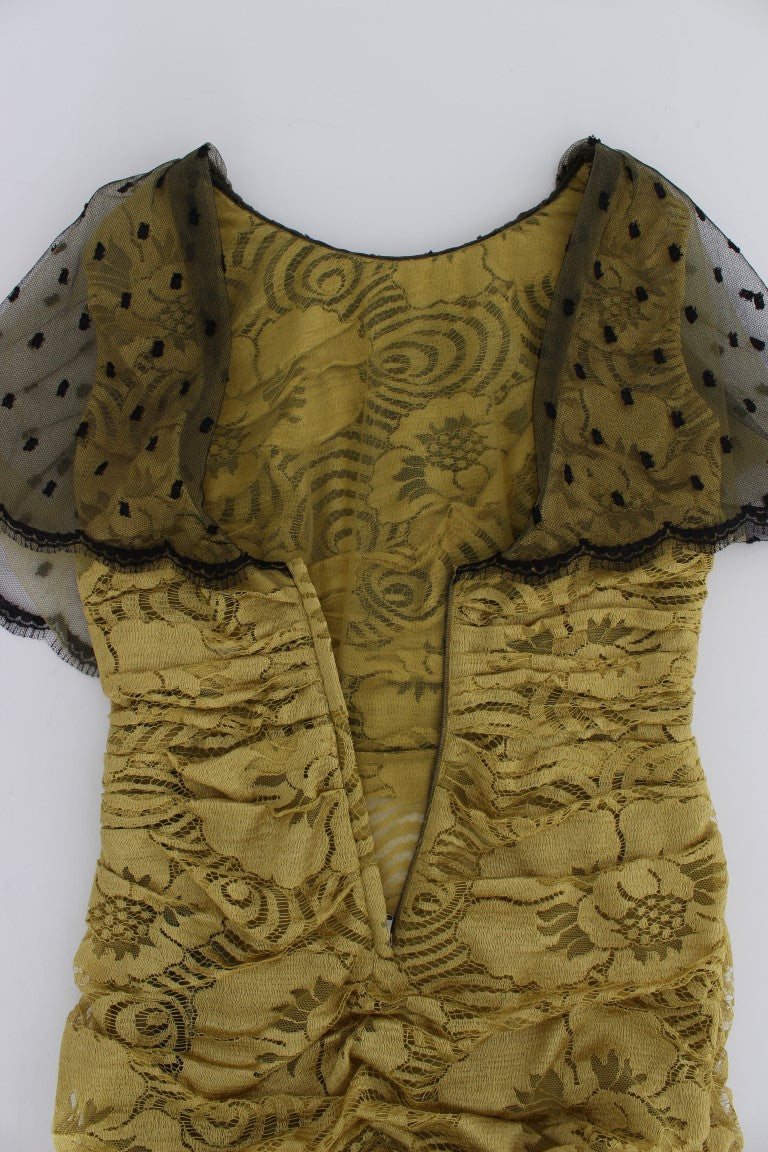 Dolce & Gabbana Yellow and Black Floral Lace Ricamo Dress