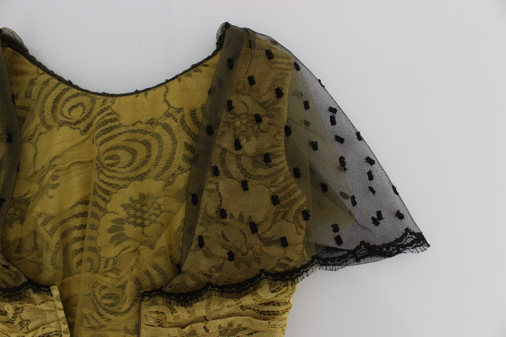 Dolce & Gabbana Yellow and Black Floral Lace Ricamo Dress