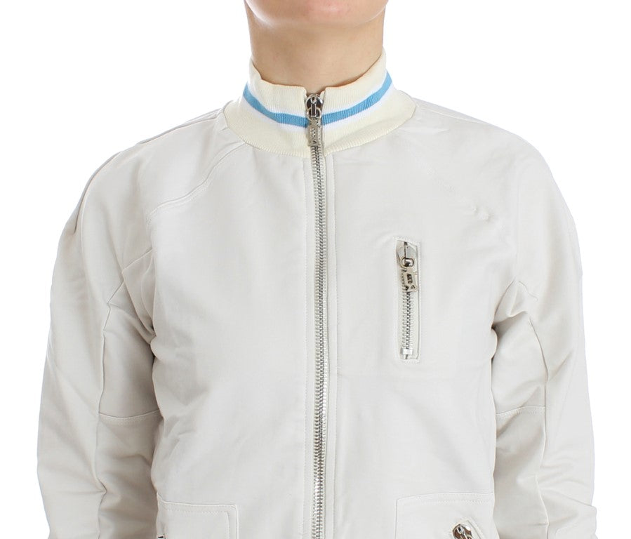 John Galliano Weißer Mock Zip Cardigan Sweatshirt Pullover