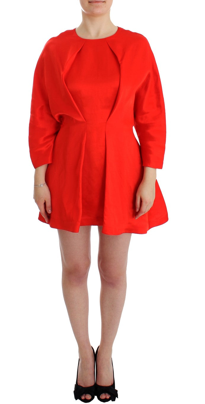 Fyodor Golan Red 3/4 Sleeve Linen Mini Sheath Dress