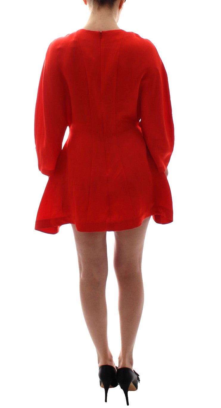 Fyodor Golan Red 3/4 Sleeve Linen Mini Sheath Dress
