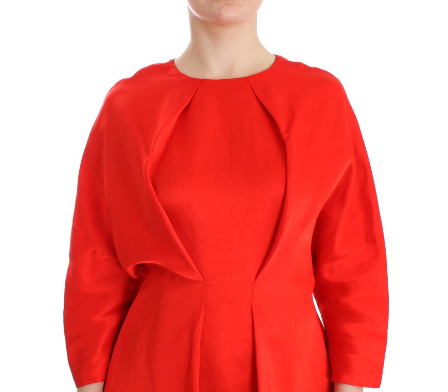 Fyodor Golan Red 3/4 Sleeve Linen Mini Sheath Dress