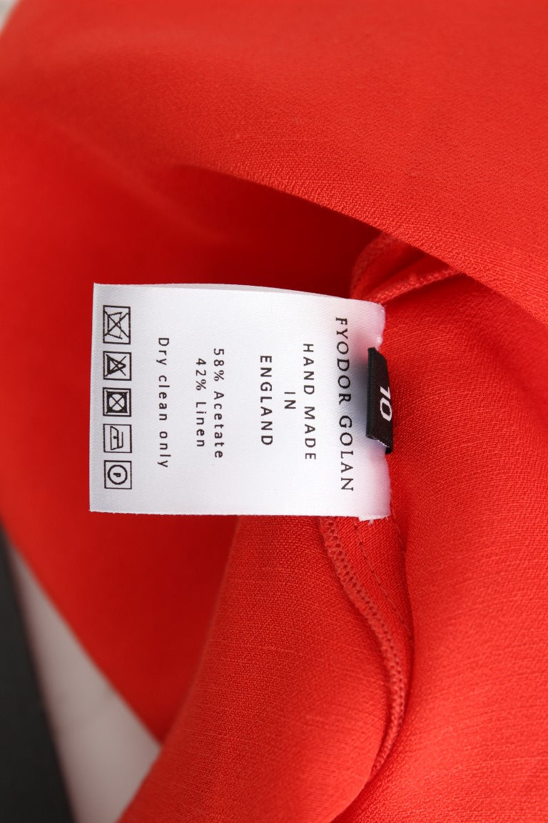 Fyodor Golan Red 3/4 Sleeve Linen Mini Sheath Dress