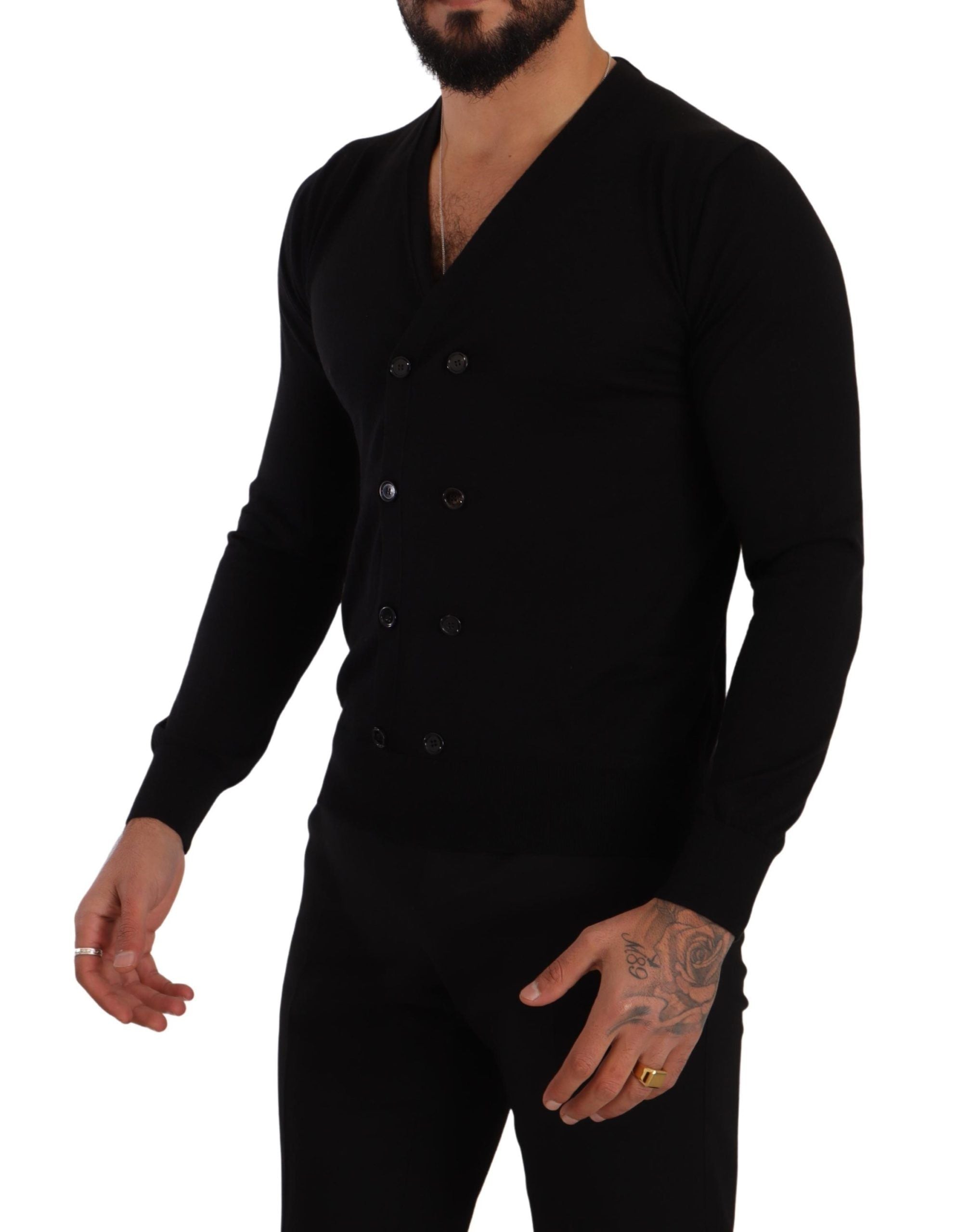 Dolce & Gabbana Schwarzer Kaschmir-Strickpullover mit Knopfleiste