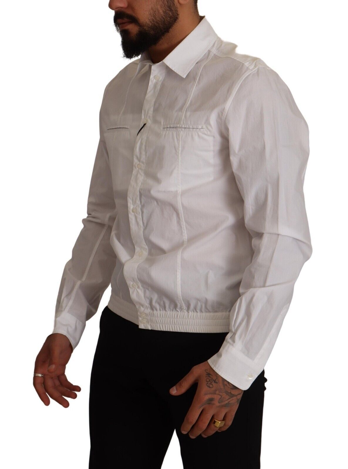 Dolce & Gabbana Men's White Cotton Collared Button-Down Shirt
