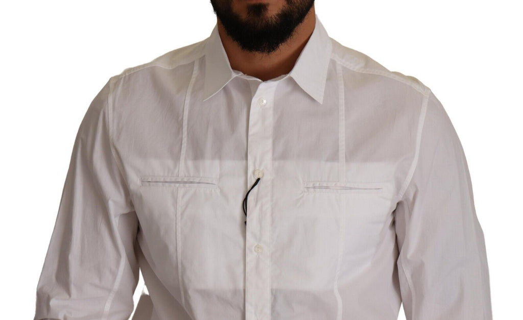 Dolce & Gabbana Men's White Cotton Collared Button-Down Shirt