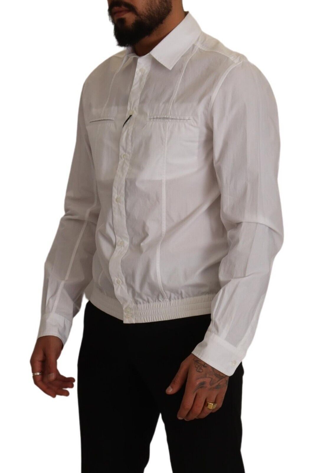 Dolce & Gabbana Men's White Cotton Collared Button-Down Shirt