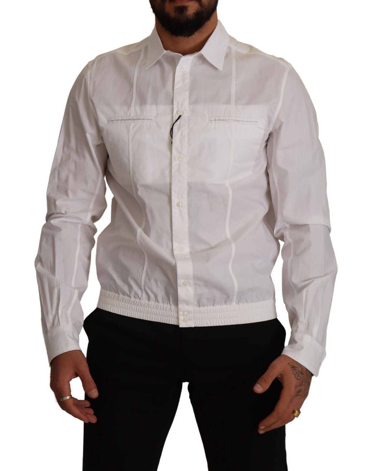 Dolce & Gabbana Men's White Cotton Collared Button-Down Shirt