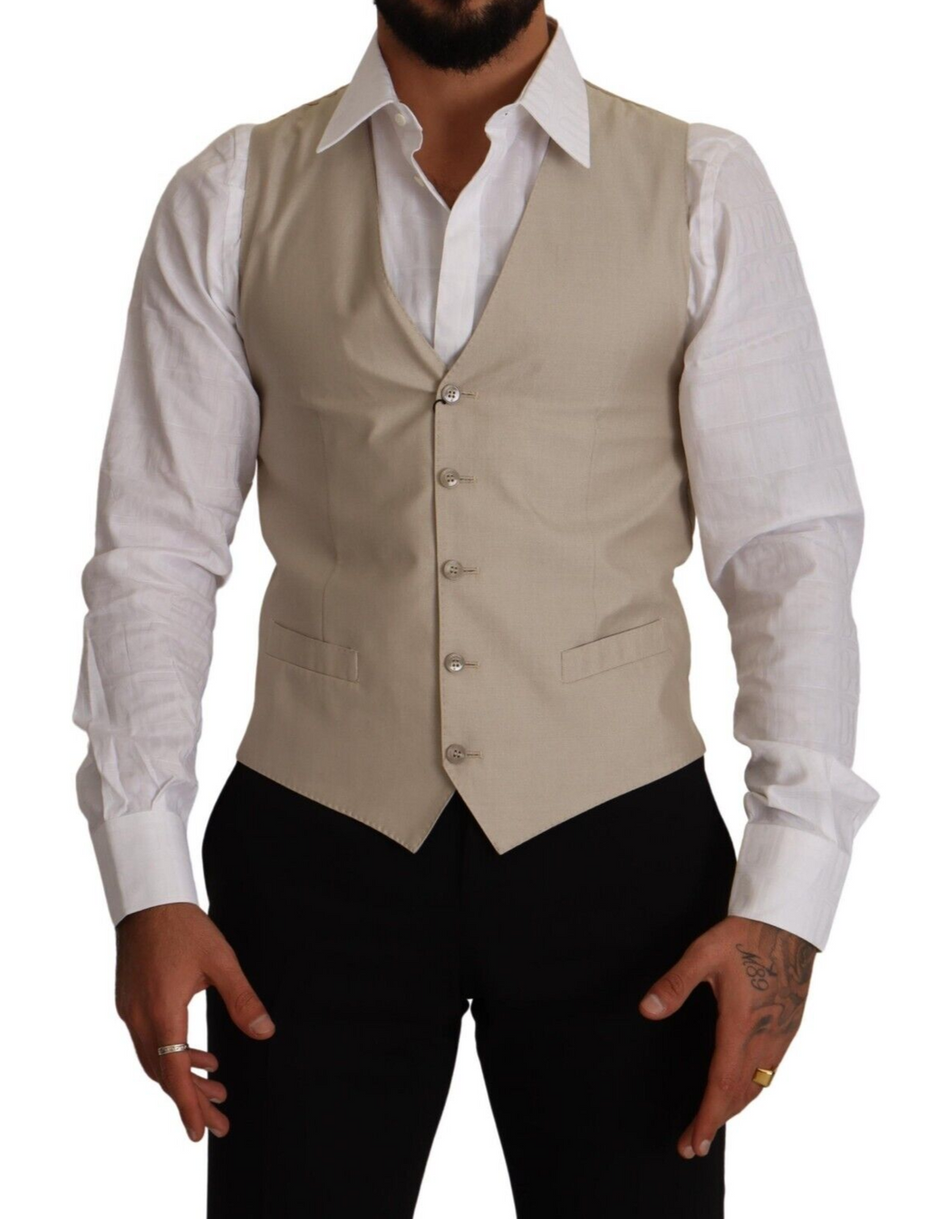 Dolce & Gabbana Beige Baumwolle Seide Slim Fit Weste Weste