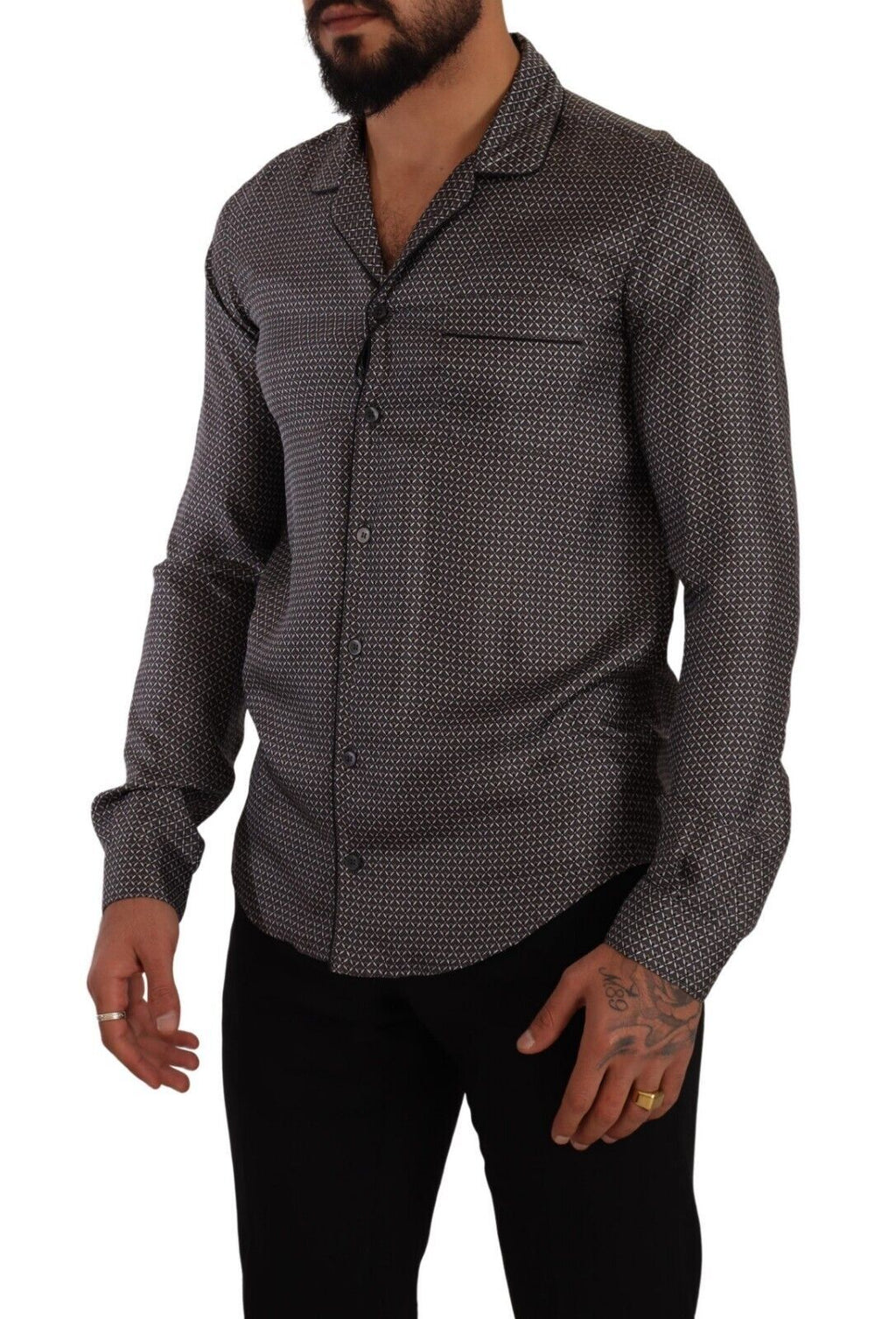 Dolce & Gabbana Graues Fantasy-Muster Pyjama-Oberteil Herren-Shirt