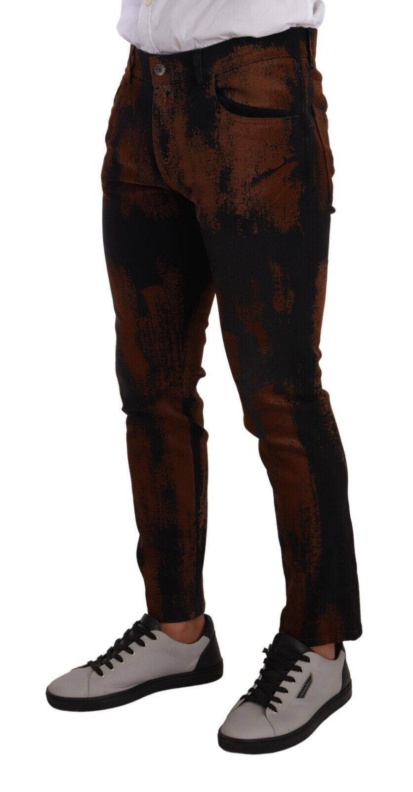 Dolce & Gabbana Schwarzbraune Tie Dye Baumwoll-Skinny Denim Jeans