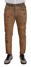 Dolce & Gabbana Braune Regular Denim-Jeans aus Baumwolle mit Distressed-Effekt
