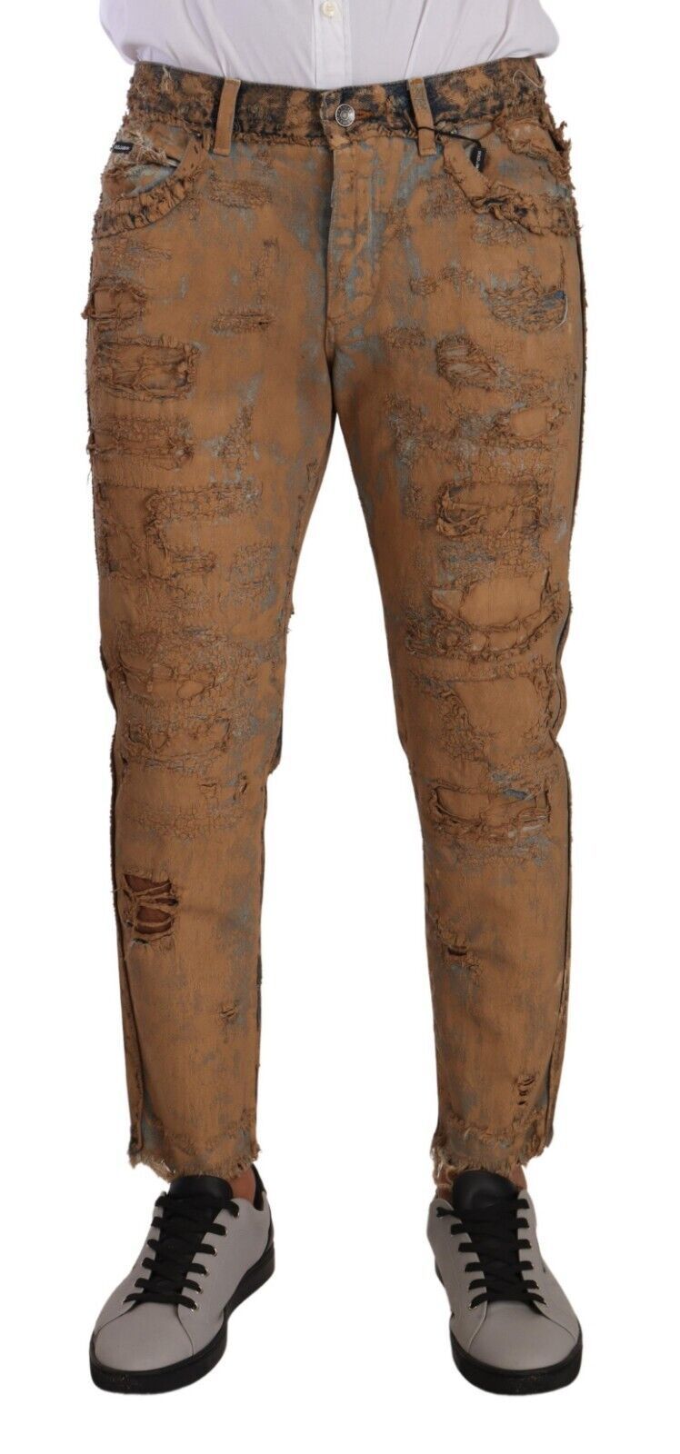 Dolce & Gabbana Braune Regular Denim-Jeans aus Baumwolle mit Distressed-Effekt